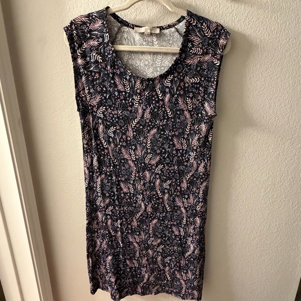 LOFT Navy Floral Sleeveless Dress with Blush Accents